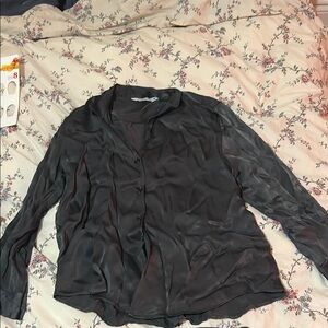 Zara Black Long Sleeve Relaxed Blouse